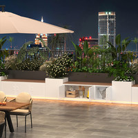 Ensemble table et banc de balcon en fer forgé pour extérieur, avec jardinière et éclairage solaire, style forêt, ambiance personnalisable