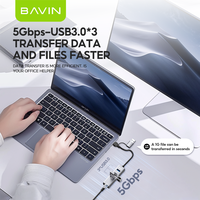 BAVIN Otg53 paduan Aluminium TPE 4 Port USB3.0 LAN RJ45 jaringan 1000mbps Data Hub Gigabit Ethernet Adapter untuk Laptop tablet