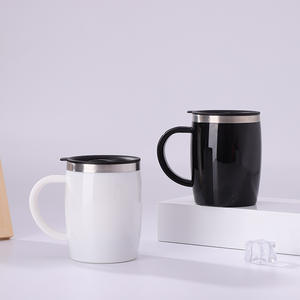 Taza de café y leche de acero inoxidable CL015 de 450 ml al por mayor, taza de doble capa a prueba de fugas con asa, artículos de cocina para desayuno y té - Product Image 4