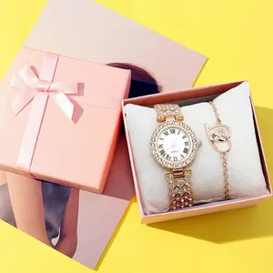 Jam tangan kuarsa mewah wanita, arloji Set dengan gelang kasual hadiah Natal murah hadiah perhiasan untuk wanita