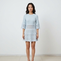 Robe pour femme Bella, sur mesure, OEM & ODM, manches mi-longues, tricotée, de haute qualité, avec volants
