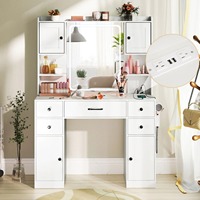 100 MOQ Coiffeuse de maquillage moderne blanche avec grande capacité de rangement, miroir éclairé et station de charge