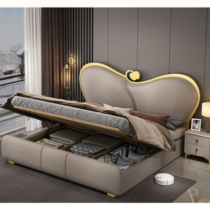 Modern Luxury King <strong>Queen</strong> <strong>Size</strong> <strong>Bed</strong> <strong>Frame</strong> with Adjustable Feature High Quality Hotel Elegant Upholstery leather for Home Furniture - Product Image 1
