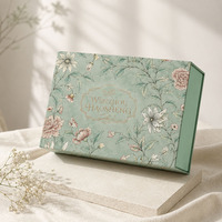 Boîte rigide magnétique verte personnalisée avec motif floral élégant et logo en feuille d'or pour l'emballage de parfums et de cosmétiques