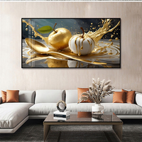 Peinture sur porcelaine encadrée grand format, motif fruits éclaboussés d'or, nature morte artistique, décoration murale avec support en papier pour salon