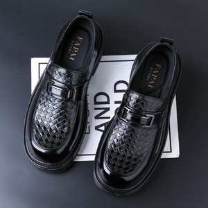 Papai Dushi Men's Leather Slip-On Loafers Top-Grain Cowhide Mid-Heel <b>Rubber</b> Outsole Business Casual Shoes - Product Image 3