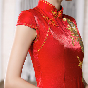 Cheongsam largo Vintage <span class=keywords><strong>de</strong></span> primavera y otoño para mujer, vestido <span class=keywords><strong>de</strong></span> <span class=keywords><strong>novia</strong></span> largo <span class=keywords><strong>de</strong></span> Damasco, Phoenix bordado tradicional chino - Product Image 3
