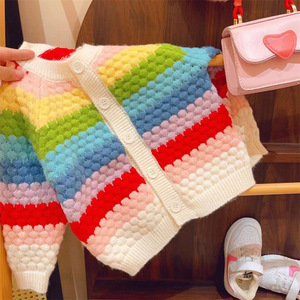 Child Star Circle Girls Rainbow Sweater Cardigan Full Sleeve Crew Neck Soft Knit Autumn Toddler Wear - Product Image 4