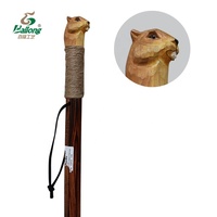 Canne de marche en bois sculptée à la main avec tête d'animal, 122 cm, pour le camping en plein air