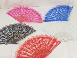 23cm Plain Color <b>Plastic</b> Hand Fan with Gold Trim & Lace <b>Edge</b> Floral Love Style Wedding Souvenir for Home Decoration - Product Image 3