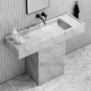 <span class=keywords><strong>Lavabo</strong></span> da <span class=keywords><strong>Bagno</strong></span> in Travertino Personalizzato Newstar con Ampio Piano d'Appoggio, Lavandino a Colonna Autoportante in Marmo Travertino - Product Image 4