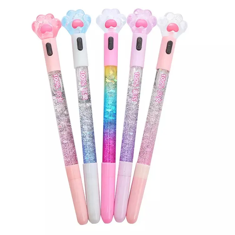Fashion Cat Claw penna Gel luminosa carina creativa trasparente Quicksand Light Up Pen stazionaria penna a sfera carina