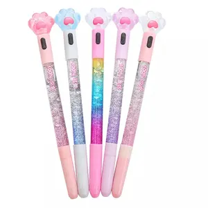 Fashion Cat Claw Luminous Gel Pen Cute Creative Transparent Quicksand Light Up Pen Stationary Cute Ball Pen