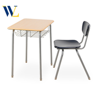 Bureau d'entraînement individuel moderne en bois avec pieds en métal, table et chaise de classe réglables en hauteur pour étudiants