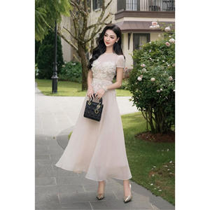 Nuevo producto, vestido de cola de pez de alta calidad para mujer, blanco, elegante, cuello redondo, manga corta, flor 3D, Retro, largo, elegante, vestidos de fiesta - Product Image 1