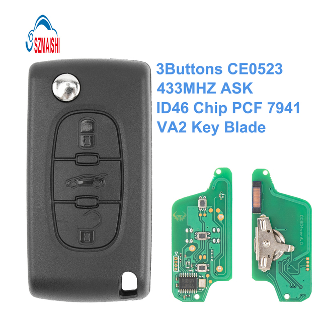 SZMAISHI 3Buttons 433MHZ ASK ID46 Chip 0523 VA2 Blade Flip Remote Control Car Key for Peugeot Smart Vehicle Blank Car Key Fob