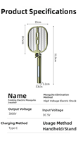 Raquette anti-moustiques électrique pliable avec lampe UV LED d'attraction, rechargeable, sûre, grille à trois couches, portable et murale, tapette à mouches