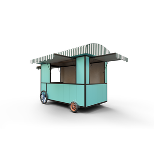 Chariot de café mobile bleu rafraîchissant d'inspiration vintage avec fenêtres au plafond et auvent classique, conçu pour les magasins de crème glacée et de café - Product Image 3
