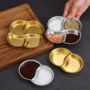 Stainless Steel Condiment Dish Flower Shape 4 Compartment Gold <b>Silver</b> For Party Barbecue <b>Dipping</b> Sauce - Product Image 1