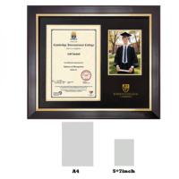 Cadre photo et porte-diplôme A4 marron en bois massif pour photo 5x7 avec passe-partout double et logo gaufré or – Vente en gros