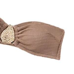 Conjunto de Bikini de 3 Piezas con Estampado a Cuadros Sanya, Estilo Europeo Americano, Top de Tubo Metálico, Falda Dividida, Traje de Baño de Secado Rápido y Alta Elasticidad para la Playa - Product Image 5