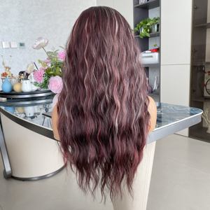 Perruque frontale sans colle 13x4 en fibre haute température, bouclée crépue, rouge blond mélangé couleur 99J, 26 pouces, densité 130% - Product Image 6