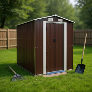 Caseta de jardín de acero galvanizado marrón oscuro de 75.6x107.9x87.8 pulgadas para almacenamiento - Product Image 2
