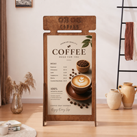 Papan Tanda Berdiri Portabel Dalam Ruangan Kustom Bingkai Kayu Penutup Vinyl Tahan Air Stand Display Lantai Perakitan Mudah Iklan Neon