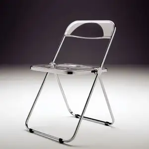 De gros pliage chaise transparente-Chaise pliante transparente en plastique, siège de salle à manger moderne en acrylique avec du métal, Offre Spéciale