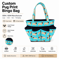 Tas Bingo Dauber Custom Pug Print Lucu dengan Banyak Kantong, Organizer Perlengkapan Bingo, Tas Jinjing Bingo, Tas Permainan Bingo