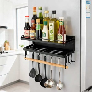 Fridge Organizer Magnetic Shelf 2 Tier Black Hanging Storage Rack For Kitchen <b>Refrigerator</b> Side Mount No Drill - Product Image 3