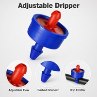 Kit d'irrigation goutte à goutte pour jardin : Émetteur réglable en plastique à barbelures, connecteur de tube de 1/4 pouce avec contrôle du débit
