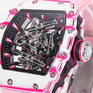Reloj Mecánico de Lujo Estilo RM de Primera Calidad para Hombre, Caja con Degradado Blanco y Rosa, Movimiento Visible, Correa Rosa, Reloj de Pulsera Deportivo de Lujo - Product Image 2