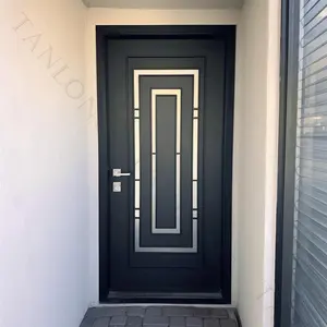 Besi tempa pintu panel modern, pintu depan modern pintu masuk sederhana untuk rumah pintu logam