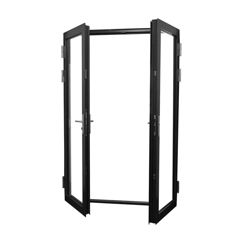 Puerta oscilante de doble acción para exterior, puertas abatibles francesas de aluminio negro, puerta abatible de vidrio y aluminio