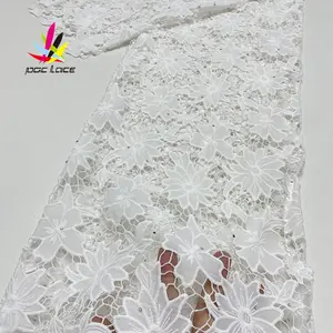 Stickerei Pure White Farbe Stoff Blume Hochwertiges neues Design Wasser lösliche Chiffon Cord Spitze für Hochzeits kleid