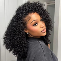 Perruque mi-tête 3-en-1 Afro Kinky Curly sans colle avec cordon de serrage, cheveux vierges sans couture, pré-épilée, sans besoin de laisser de cheveux apparents, naturelle pour femmes