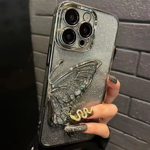 เคสโทรศัพท์สุดหรูลายผีเสื้อสำหรับผู้หญิงทรายดูดระยิบระยับระยิบระยับสำหรับโทรศัพท์15 <span class=keywords><strong>14</strong></span> 13 12 <span class=keywords><strong>11</strong></span> PRO MAX กับฝาครอบฟิล์มเลนส์กระจก - Product Image 5