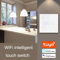 Commutateur mural intelligent numérique électrique Glomarket Tuya Wifi EU Standard 1/2/3/4 Gang Touch Glass Panel Alexa Voice Control