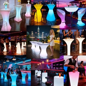 Mesas de <span class=keywords><strong>Bar</strong></span> Cuadradas con Iluminación LED Inalámbrica para Fiestas, Cócteles y Sillas - Product Image 4