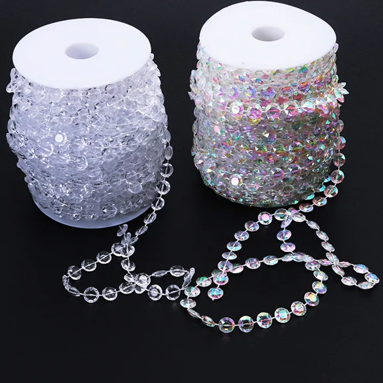 10Mm AB Màu Óng Ánh Acrylic Crystal Garland Pearl Spools Hạt Vòng Hoa Cho Trang Trí Đám Cưới