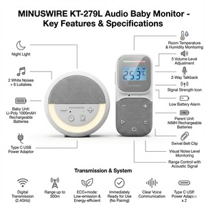 Monitor de Bebé Inalámbrico Digital 2.4G con Pantalla de Temperatura, Recargable, Unidad para Padres y Bebés, Comunicación Bidireccional - Product Image 2