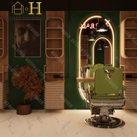 Comptoir de Vente Professionnel pour Barbershop, Meuble de Présentation, Poste de Coiffage Sur Mesure avec Miroir Éclairé pour Décoration de Salon de Beauté