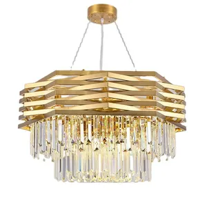 Luminaire Suspendu de Luxe <span class=keywords><strong>Led</strong></span> en Or Brossé pour <span class=keywords><strong>Salon</strong></span> Lustres en Cristal pour le <span class=keywords><strong>Salon</strong></span> - Product Image 6