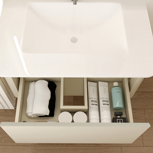 Meuble <span class=keywords><strong>de</strong></span> salle <span class=keywords><strong>de</strong></span> bain moderne blanc, grande capacité, résistant à l'eau, avec lavabo en céramique intégré à bord fin et lentille ronde - Product Image 5