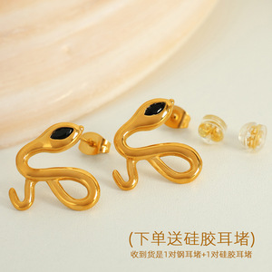 Pendientes con Forma de Serpiente, Chapados en Oro de 18K, con Piedra Verde, Diseño Animal, Joyería de Moda - Product Image 2