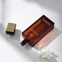 Flacon de parfum rectangulaire de luxe avec vaporisateur 100 ml, logo personnalisable et boîte d'emballage disponibles, échantillons gratuits disponibles