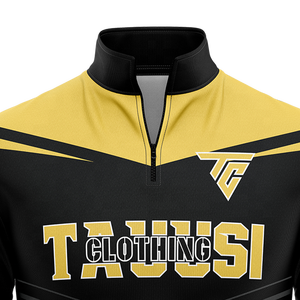 Sweat-shirt à col zippé noir et jaune personnalisé pour homme avec logo imprimé, manches longues, vêtements de sport athlétiques, haut d'entraînement OEM - Product Image 3