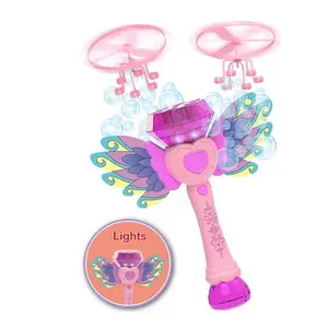 Girl New Product Flying Magic Wand Bubble Machine Toy Set With Light Plastic Outdoor Bubble Water