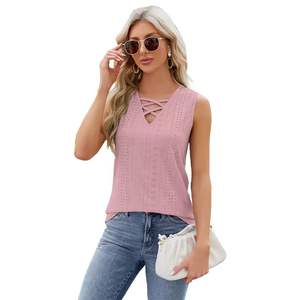Tops sin mangas para mujer, novedad de primavera/verano, chaleco con tirantes y cuello en V de color liso - Product Image 5